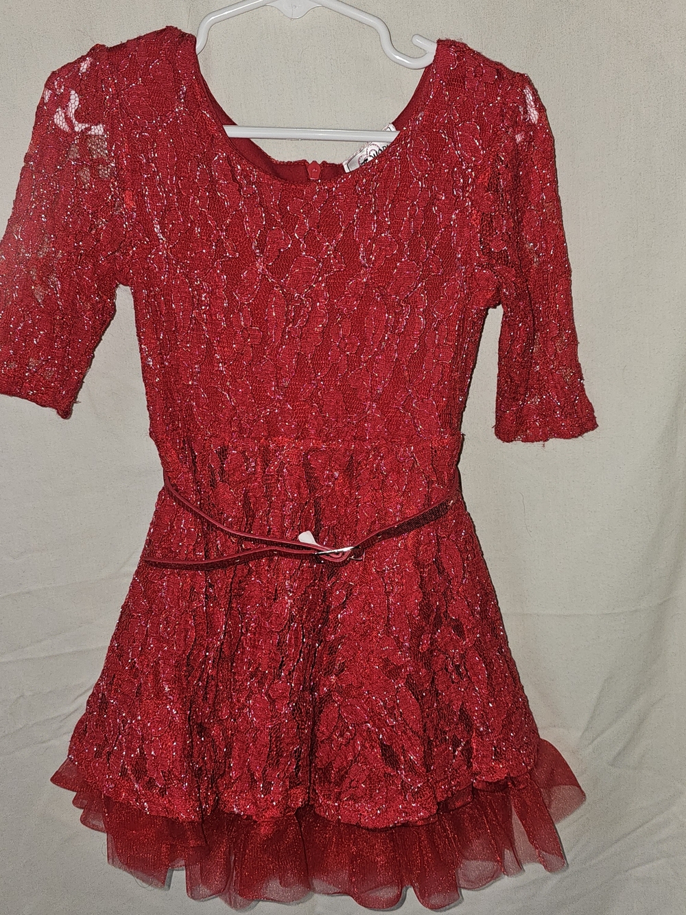 Knitworks Sparkling Red Lace Party Dress for Girls